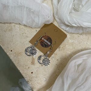 Celestial Sun & Moon Silver-Tone Earrings with Star Charms